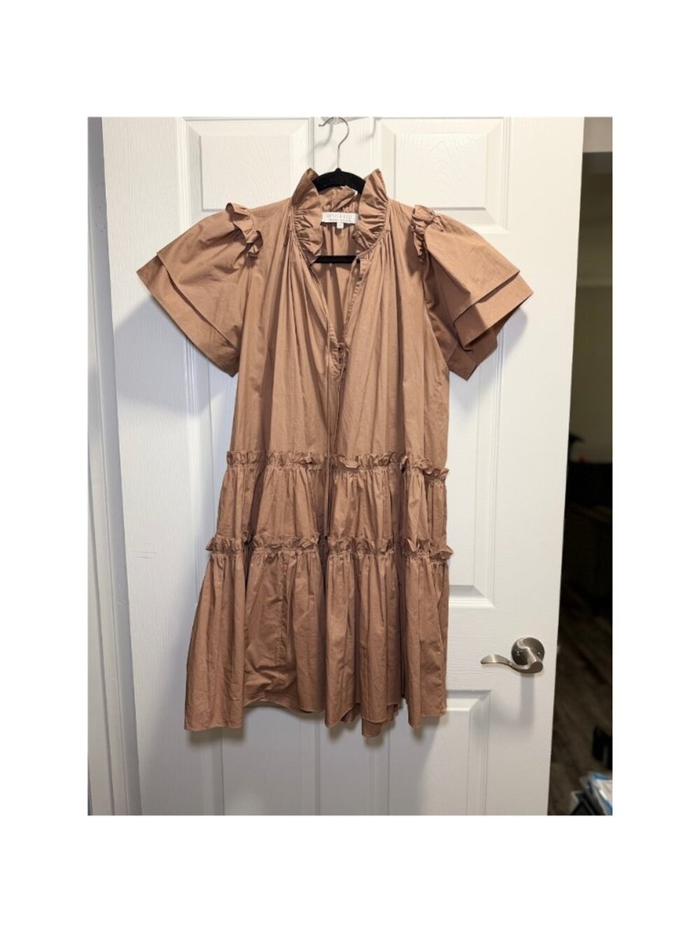 Hunter Bell Ramsey Tan Ruffle Tiered Mini Dress Size Small
